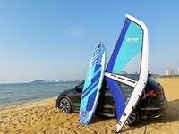 Planche à pagaie gonflable double couche bleue 11 pieds avec voile, pagaie, aileron, pompe et leash - Garantie 2 ans pour le surf en vagues