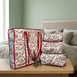 Bolso Tote de Algodón Acolchado con Estampado Artesanal, Gran Capacidad, Cierre de Cremallera, Juego de 3 Piezas con Bordado Floral Estilo Bohemio - Product Image 3