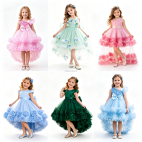 Robe d'été pour filles, robe élégante en maille à fleurs 3D, robe de mariée, costume de scène, robe de danse, vêtements pour filles