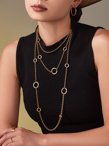 3-Tier Graduated Pave CZ Open Circle <b>Long</b> Multi Layer Rolo Chain <b>Necklace</b> - Product Image 2
