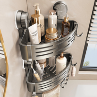 Étagère d'angle de douche à forte aspiration, sans perçage, avec crochets pour organiser les produits de bain et les articles de toilette