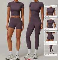 Nouveau Active Wear Yoga 2 Pièces Ensemble Shorts Taille Haute Hanche Ligne À Manches Courtes Top Gym Vêtements Butt Lift Fitness Gym Ensemble