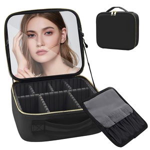 Bolsa de Maquillaje Profesional Impermeable con Marco de Plástico Acolchado, Mini, Ecológica, con Logotipo, Espejo de Viaje/Escritorio, Color Negro - Product Image 6