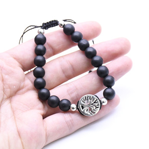 Black <b>Beaded</b> <b>Bracelet</b> With Tree Of Life Charm Adjustable Cord Fashion Jewelry Gift For Men Women - Product Image 5