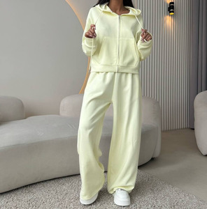 ชุดเซ็ตเสื้อฮู้ดซิปและกางเกงขายาวทรงบานสไตล์วินเทจสตรีทแวร์ลำลองสั่งทำขายส่งได้ - Product Image 5