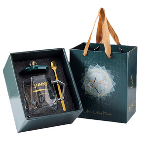Conjunto de Copos de Água de Luxo Moderno em Caixa de Presente, Caneca de Vidro Reutilizável e Resistente ao Calor com Tampa e Colher - Product Image 1