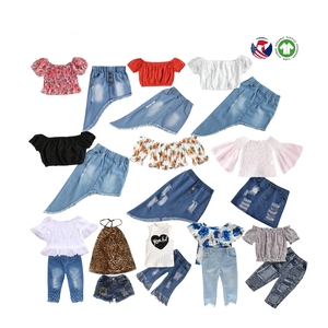 Vente en gros d'ensembles de vêtements pour filles en bas âge, 2 pièces, haut court et <span class=keywords><strong>jupe</strong></span> en jean, pour l'été - Product Image 4