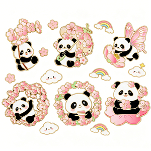 Bros Pin Enamel Sakura Panda Lucu Lencana Hewan Bunga Gaya Cina untuk Hadiah Wanita Anak Perempuan Suvenir Perjalanan - Product Image 1