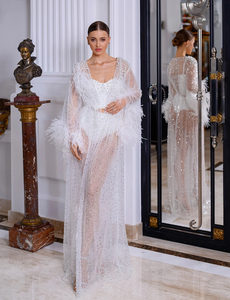 <span class=keywords><strong>Vestaglia</strong></span> da Sposa con Piume, Lingerie Sexy Trasparente, Accappatoio per Servizio Fotografico di Maternità, Boa in Marabù, Stile Boudoir Burlesque - Product Image 1