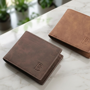 Men Genuine Leather Slim Bifold <b>Wallet</b> With Embossed Letter B Minimalist Design Short Fold Closure Daily Use - Product Image 2