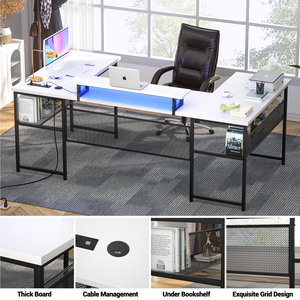 <span class=keywords><strong>Bureau</strong></span> d'angle robuste en forme <span class=keywords><strong>de</strong></span> L avec prises électriques intelligentes et ports <span class=keywords><strong>de</strong></span> charge USB, table <span class=keywords><strong>de</strong></span> jeu avec étagères <span class=keywords><strong>de</strong></span> rangement pour <span class=keywords><strong>bureau</strong></span> à domicile - Product Image 4