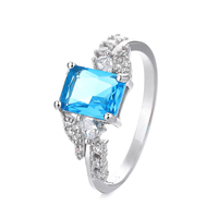 Bague en zircon bleu de style tendance en gros pour femmes, argent sterling 925, bijoux, nouvelle bague tendance, bijoux fins