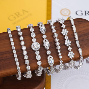 Pulsera de tenis de eslabones ajustable de plata de ley con moissanita VVS engastada, diseño de girasol, varios estilos, moderna, para mujer, regalo para fiesta - Product Image 1