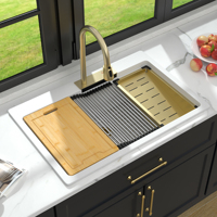 Station de travail multifonctionnelle de 33 pouces en quartz blanc tout-en-un évier de cuisine intelligent en composite de granit à cascade