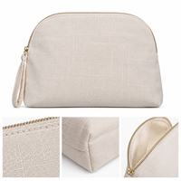 Sac de rangement cosmétique en coton et lin, couleur unie, fermeture éclair, écologique, léger, durable, pratique, personnalisable, grande taille