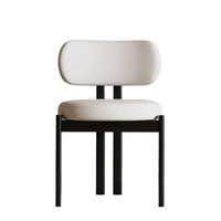 Chaise de salle à manger moderne en cuir minimaliste en bois massif avec dossier style crème pour la maison, la salle à manger, le bureau, le bar, l'hôtel, l'école, l'appartement