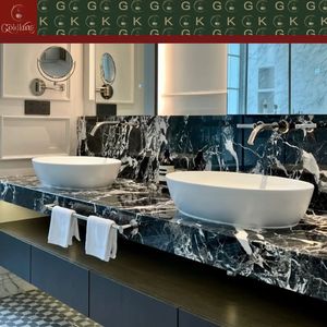Dalles <span class=keywords><strong>de</strong></span> marbre noir Nero Marquina GOLDKING pour revêtement mural et sol <span class=keywords><strong>de</strong></span> salle <span class=keywords><strong>de</strong></span> bain, polies, grand format, découpe sur mesure, taille jumbo - Product Image 4