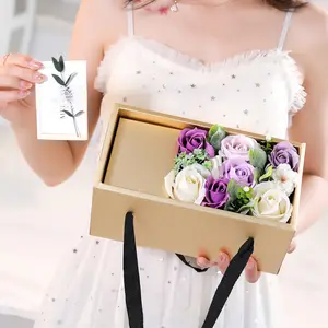 High quality white rose preserved soap flower roses bouquet gift sets with gift box