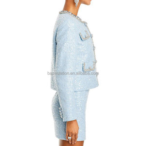 Conjunto de Dos Piezas de Alta Calidad, <span class=keywords><strong>Blazer</strong></span> y Vestido con Lentejuelas, Cuello Redondo, Estilo Boutique de Lujo, Personalizado de Fábrica, Vestido Ejecutivo para Mujer - Product Image 3