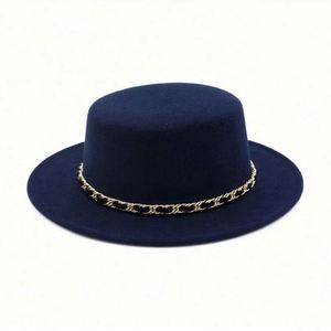 Winter Warm High Quality Polyester Cotton Cloth Trilby Crown Wide Brim Flat <b>Top</b> Fedora Hats for Unisex with Chain Travel Fishing - Product Image 1