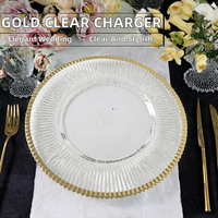 Assiettes de Présentation Rondes en Plastique Transparent Gravées, Classiques et Écologiques, Dorées, pour Mariages, 13 Pouces, Vente en Gros