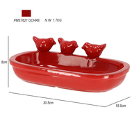 Esschert Design Retro Colors Vente en gros Bain d'eau pour oiseaux Terre cuite Céramique Bassin de jardin Bain d'oiseaux
