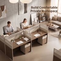 Poste de travail modulaire pour bureau, bureau individuel moderne avec écran en verre dépoli à lattes et armoire mobile verrouillable