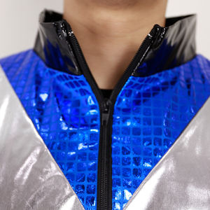 メンズ80年代ディスコ衣装ハロウィーンレトロダンスウェア2ピースジャケットパンツカーニバル服装シャイニーブルーメンズパーティーディスココスチュームセット - Product Image 4