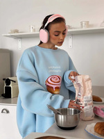 Sweatshirt Wanita Oversize Motif Cinnamon Roll Lengan Panjang Longgar Kasual Streetwear
