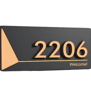 Placas de nombre de puerta de oficina acrílicas personalizadas, letreros de número de habitación de hotel de apartamento de Color dorado - Product Image 1