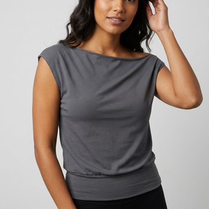 Evergreen High Quality Bamboo Spandex Cotton Knitted Asymmetrical Top Unisex Casual Trendy Fashion Appliques Patches Hole - Product Image 2
