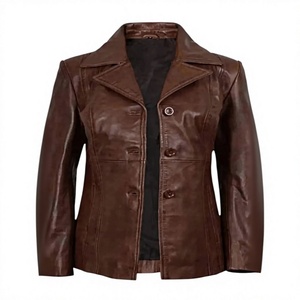 Brown Genuine <b>Leather</b> Women's <b>Blazer</b> Turn-down Collar Zipper Closure Full Sleeve Solid Woven Winter Summer Autumn Wear - Product Image 5