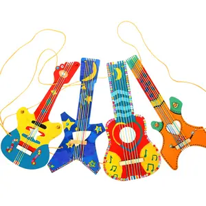 Peralatan bahan kreatif gitar anak-anak, diy doodle instrumen DIY kerajinan kayu gitar diy buatan tangan