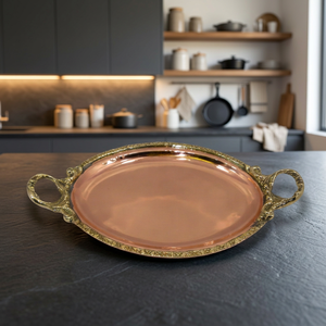Plateau en cuivre massif avec embellissements en laiton - Product Image 4
