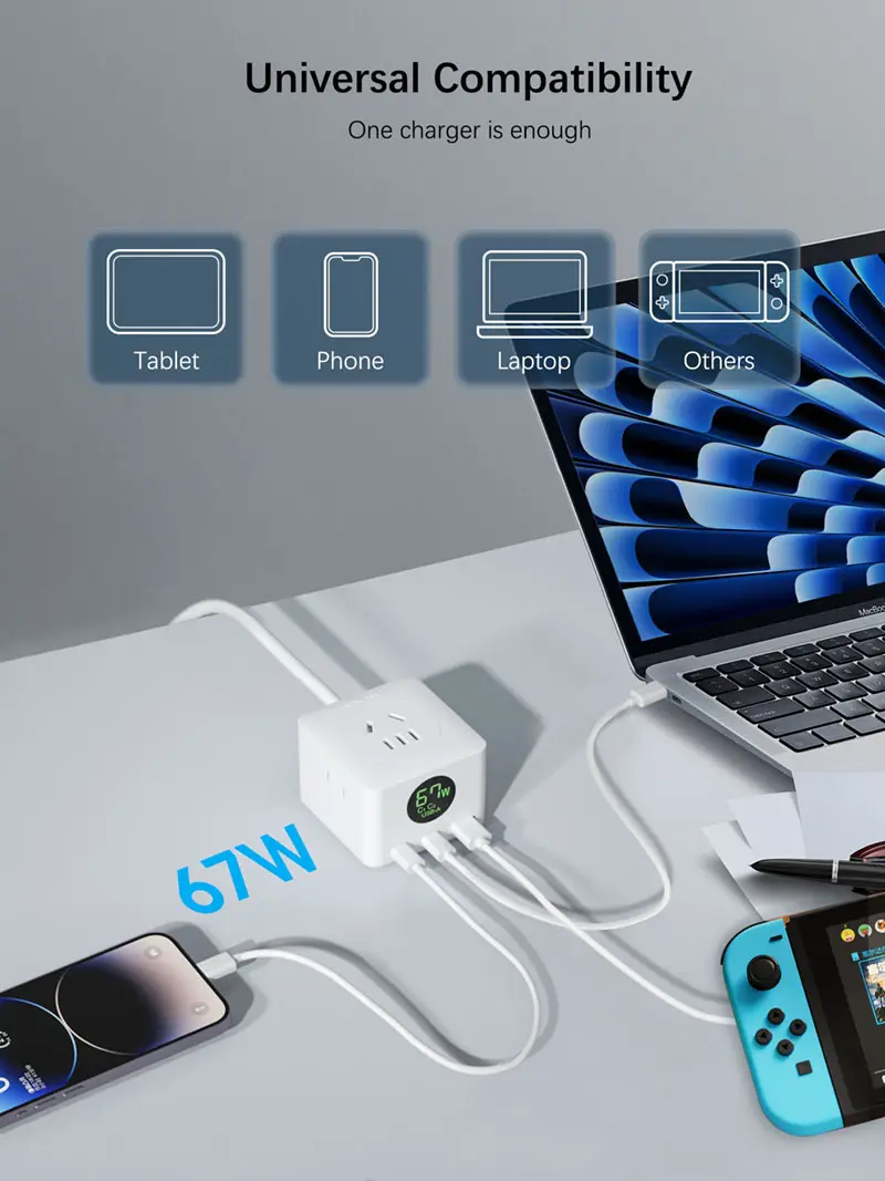 Für Laptop Iphone Smart EU Jp Us Steckdose Steckdose Ausziehband Überspannungsschutz Pd Gan Usb Typ C Power Adapter Ladeleiter Stromstreifen