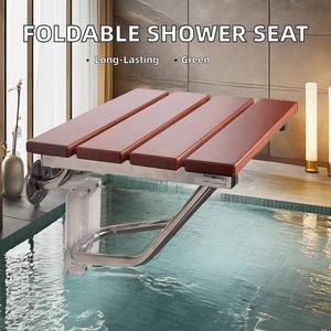 Coussin de bain en forme de cœur, tabouret de douche pliant en bois massif, siège de sécurité mural pour salle de bain pour personnes âgées, 380x338x290mm - Product Image 5