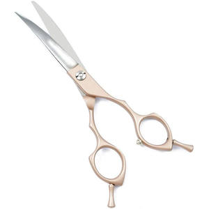 Tijeras de peluquería para mascotas en oro rosa, acero inoxidable, hoja curva de 6.0 pulgadas con dientes para recortar el pelo de perros. - Product Image 2