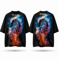 T-shirt à manches courtes pour homme, imprimé graphique coloré avec écouteurs, style streetwear décontracté, tee-shirt musical surdimensionné