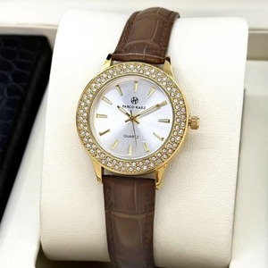 Montre à quartz minimaliste pour femme, en promotion, avec lunette en cristal de luxe, bracelet en cuir vintage, ton or, étanche et lumineuse - Product Image 3