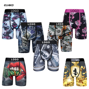 ELHIKO Boxer da <span class=keywords><strong>Uomo</strong></span> Traspiranti con Logo Personalizzato, Stampa Integrale, Vita Alta, in Maglia - Product Image 1