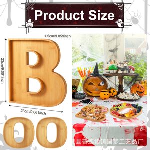 Bamboo Alphabet <b>Tray</b> BOO Wooden Serving <b>Tray</b> For Party <b>Snacks</b> And Fruits Decorative Food Display Platter - Product Image 2