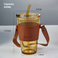 Gobelets de voyage de luxe 450ml tasses populaires réutilisables portables transportent café thé Cola tasse en verre avec couvercle en cuir couvercles de paille