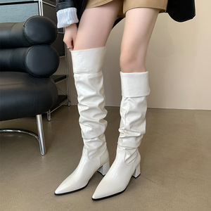 Bottes hautes à bout pointu et froncées, talon aiguille, motif serpent, pour femme, collection 2026 - Product Image 3