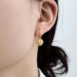 Dylam Unique Design High Jewelry Gold Plated 5A Zirconia Brushed Surface Heart Shape <b>Hook</b> <b>Earrings</b> for Women - Product Image 3