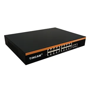 TiNCAM 16 * Poe + 2 * Uplink + 2 * Módulo SFP Puerto Poe Switch 200W Convertidor de fibra a Ethernet no administrado Poe Potencia incorporada Extender a 250m