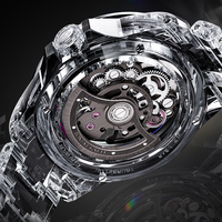 Montre automatique squelette tourbillon Bonest Gatti à lunette arc-en-ciel, boîtier transparent, verre saphir lumineux, étanche 3 ATM, modèle BG7002 – Meilleure vente