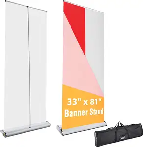 Pantalla de aleación de aluminio, soporte de pie de suelo básico, portátil, retráctil, enrollable, Banner