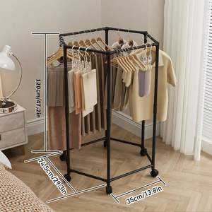 キャスター付き洋服ラック、六角形の回転式洋服掛け、バルコニー用回転式ラックデザインの衣類収納 - Product Image 4