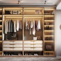 Armoire-Dressing LED Design en Bois avec Porte en Verre, pour Chambre à Coucher et Rénovation