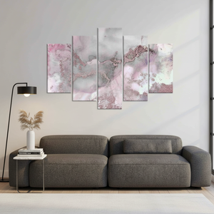 Toile d'art en marbre rose et gris : impression sur verre à l'encre d'alcool scintillante, lot de 5 toiles assorties - Product Image 3